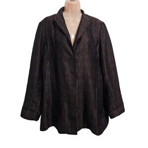 Eileen Fisher Preshrunk Satin Button Up Jacket Women Size M Brown Silk